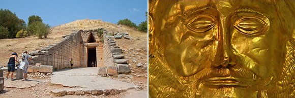 Tomb of Agamemnon and Agamemnon's mask at Mycenae