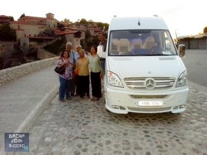 Our minibus and clients visiting Meteora