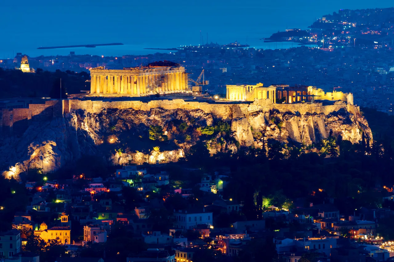 athens acropolis at night
