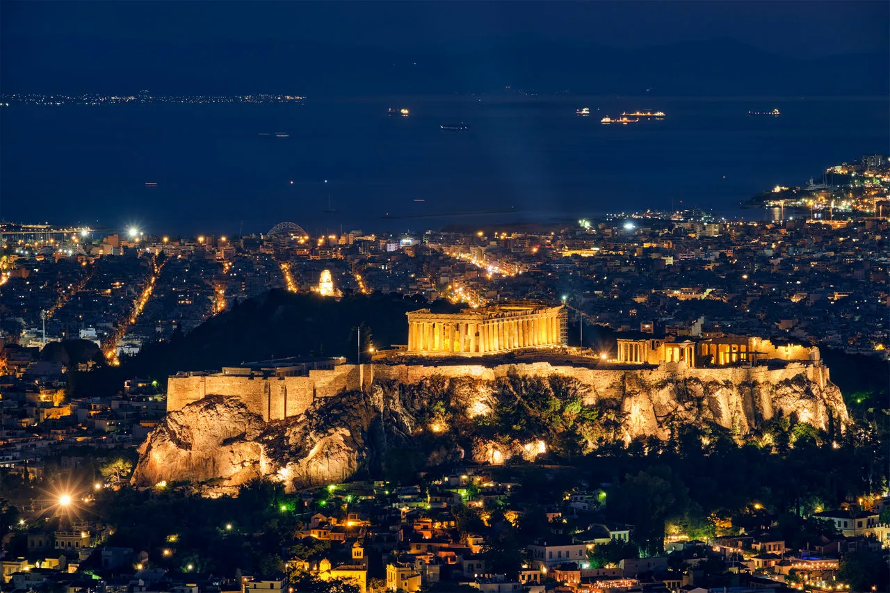 athens by night acropolis