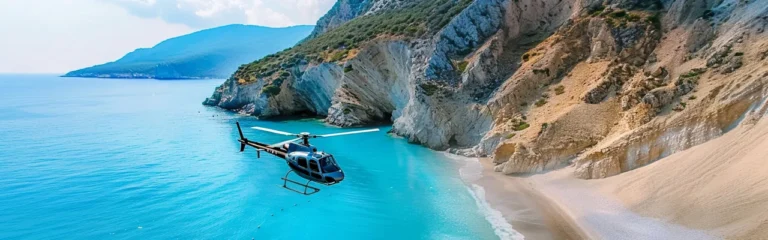 helicopter tour, flying above the aegean sea