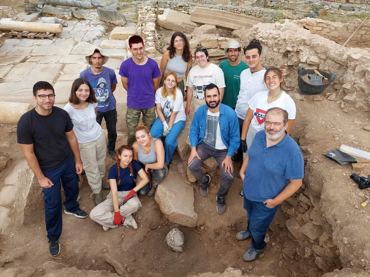 team of archaeologists at Philippi excavation site