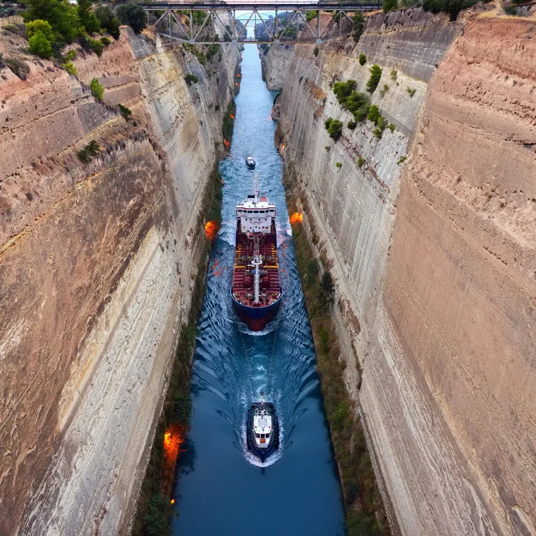 ship passing through corinth canal