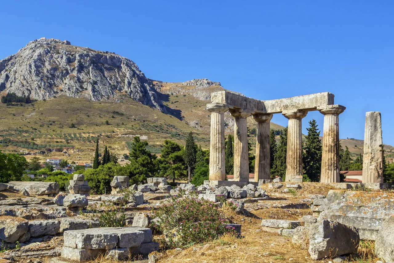 temple of apollo in ancient corinth, greece