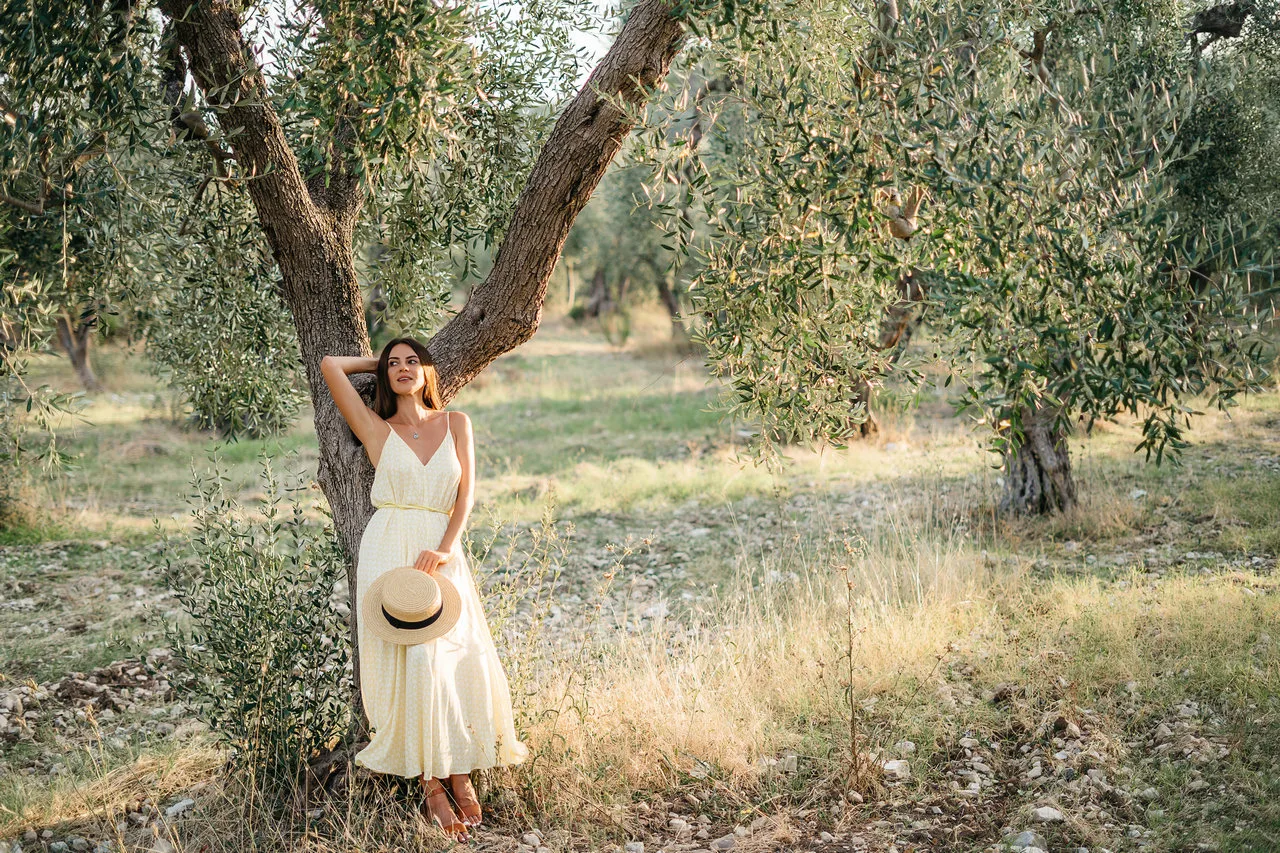 woman in olive trees